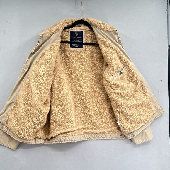 US Polo Assn Coat Men XL Canvas Sherpa Lined Bomber Jacket Barn Chore Tan Field - Picture 3 of 13